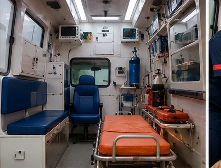 Interior of a Sai Kumar equipped ambulance